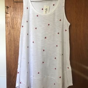 Shark-bite white tank with watermelon detail